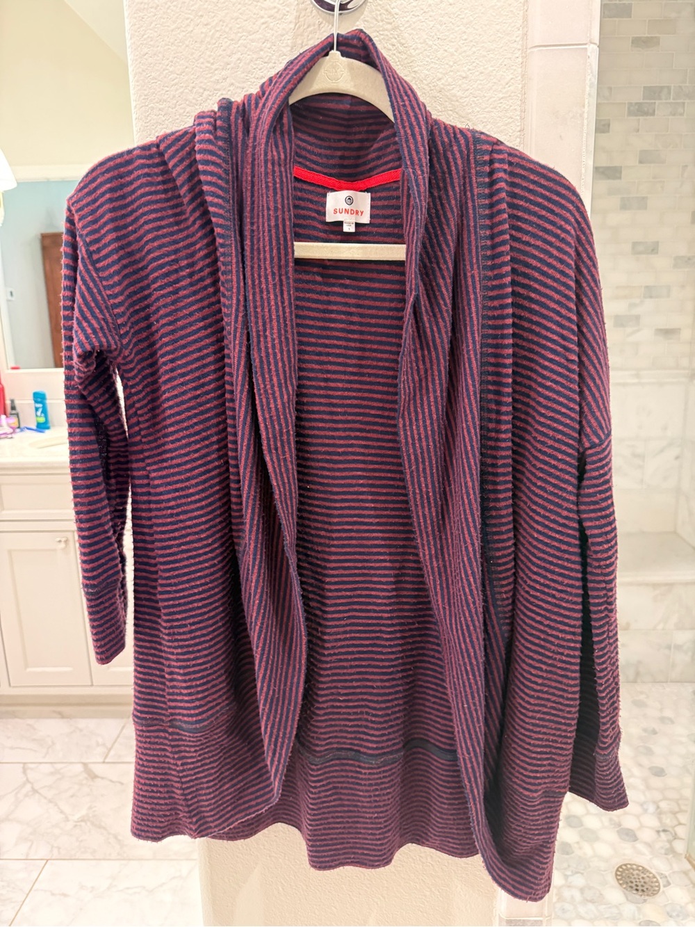 Sundry Women's burgundy and navy Striped Open Cardigan